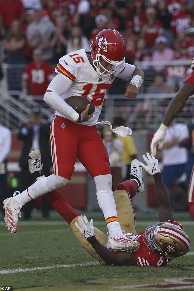 Patrick Mahomes sent Malik Mustapha to the turf with a brutal hit during Sundays' contest