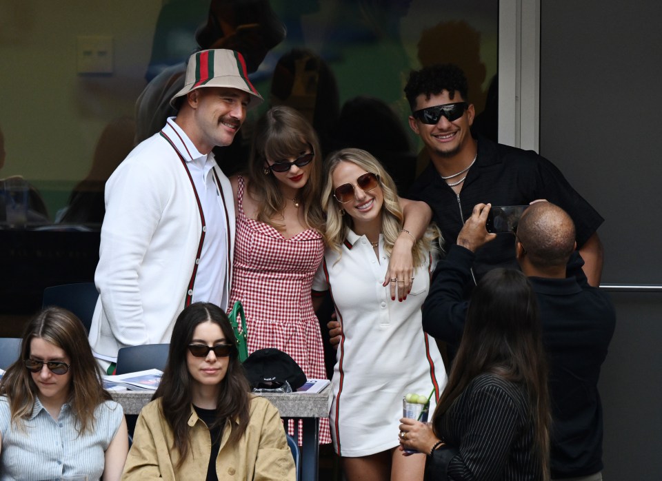 Jason's brother Travis with girlfriend Taylor Swift and Patrick and Brittany Mahomes